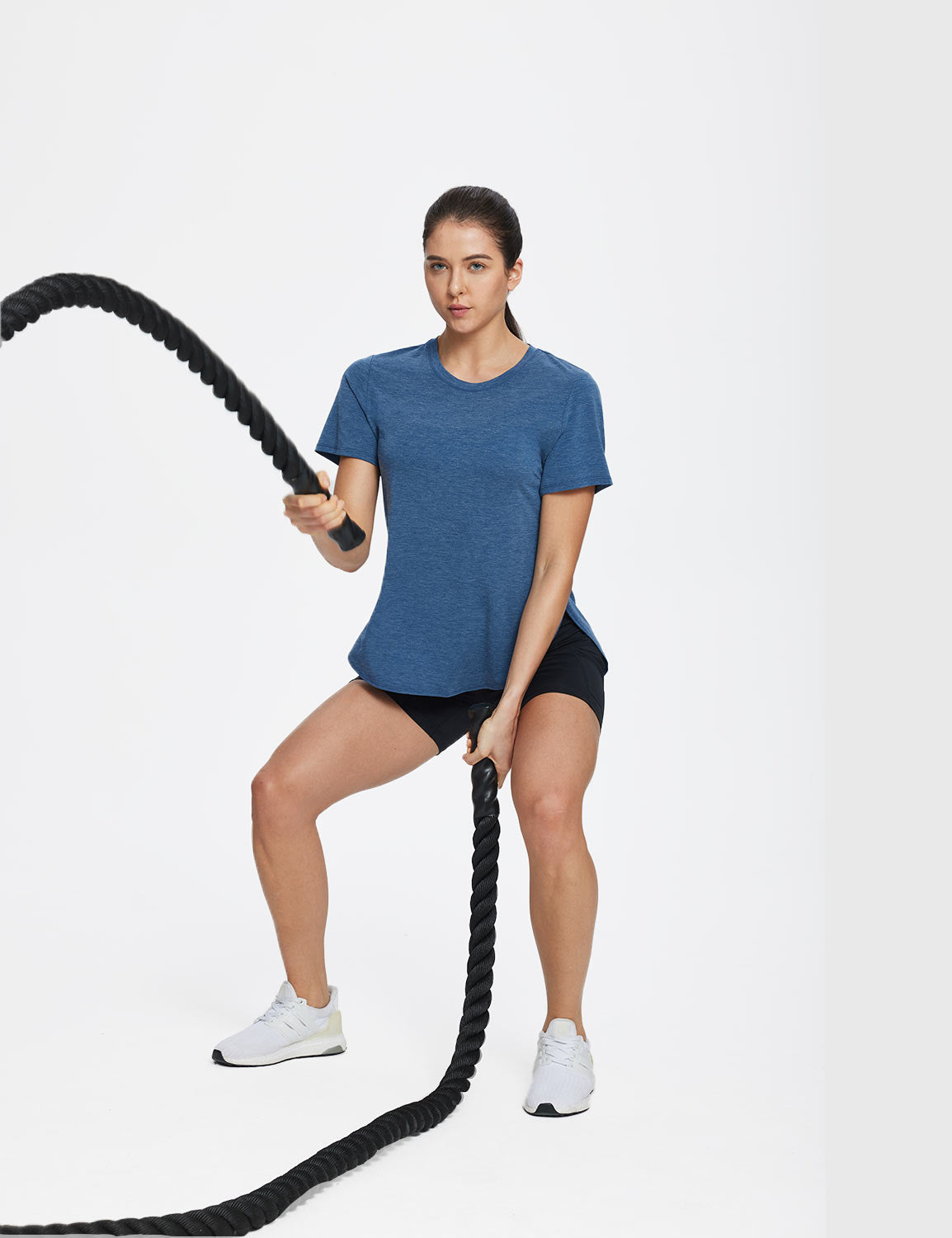 Baleaf Women's Lightweight Soft Split-Hem Short-Sleeve Blue Wing Teal Full