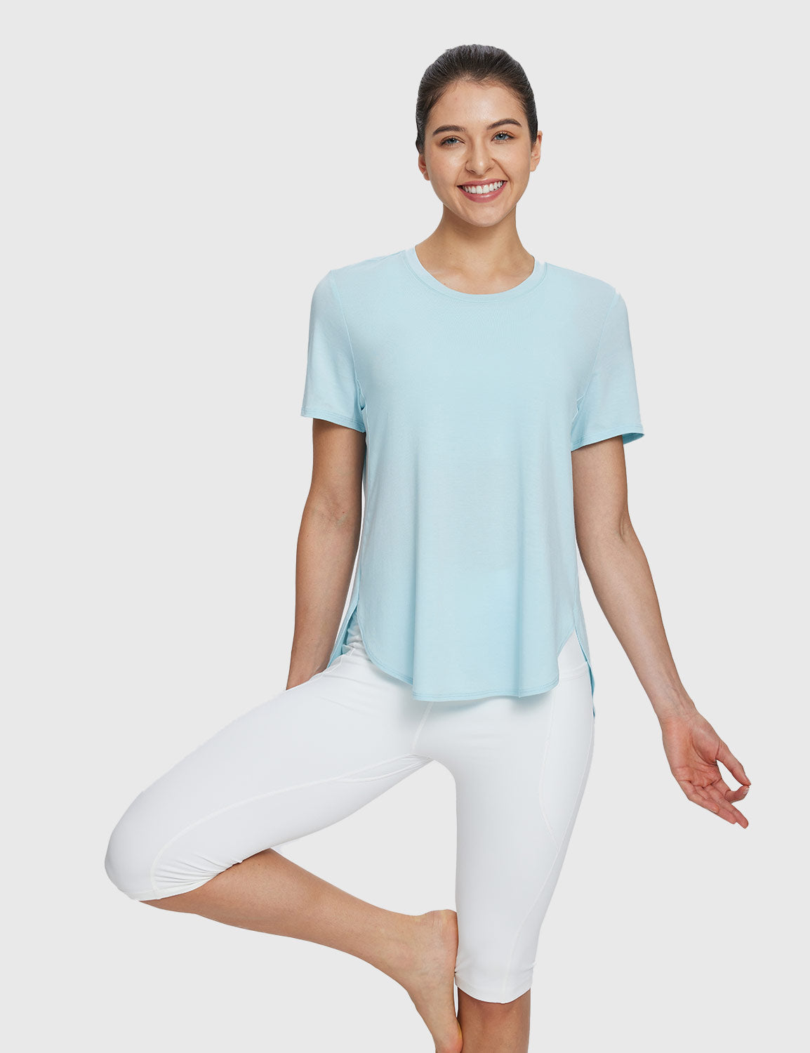 Baleaf Women's Lightweight Soft Split-Hem Short-Sleeve Pastel Blue Main