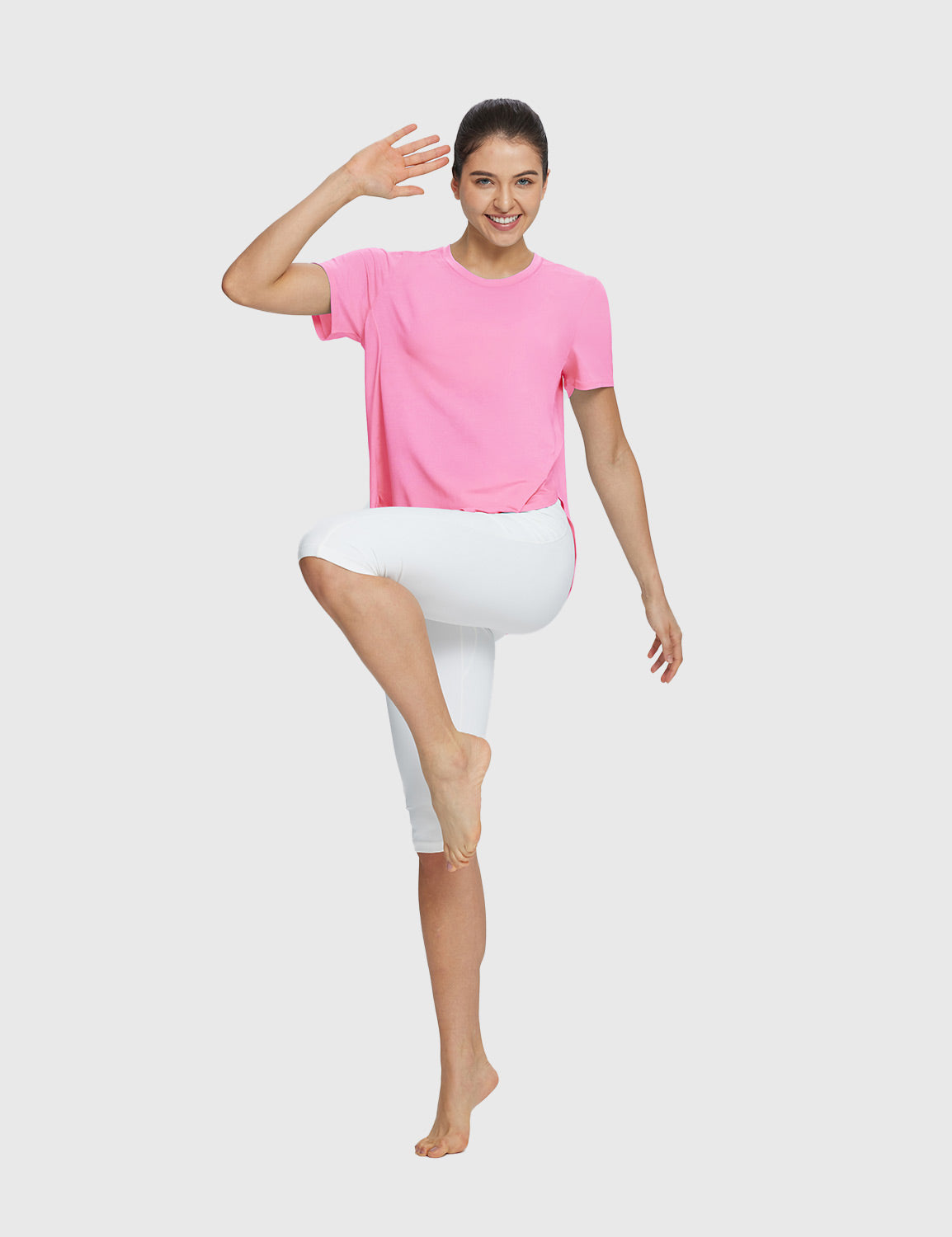 Baleaf Women's Lightweight Soft Split-Hem Short-Sleeve Plumeria Full