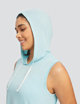 Baleaf Women's Hooded Drawstring Fitness Tank Pastel Blue Details