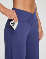 Baleaf Women's Crossover High Rise Wide-leg Pants Estate Blue with Pockets