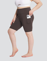 Baleaf Women's High Rise Lycra Compression Tights Seal Brown with Pockets