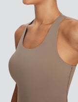 Baleaf Women's Low Impact Tank Top with Built in Bra Cocoa Crème Details