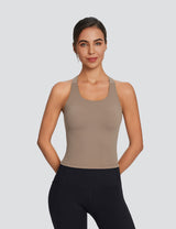 Baleaf Women's Low Impact Tank Top with Built in Bra Cocoa Crème Front