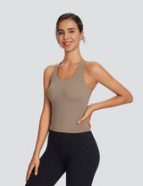 Baleaf Women's Low Impact Tank Top with Built in Bra Cocoa Crème Side