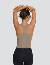 Baleaf Women's Low Impact Tank Top with Built in Bra Cocoa Crème Back
