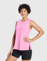 Baleaf Women's Crew Neck Medium-Length Tank Top Plumeria Side