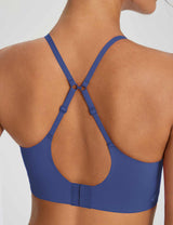 Blue Y-back low strength sports bra for yoga and gym workouts #color Weathered Teak