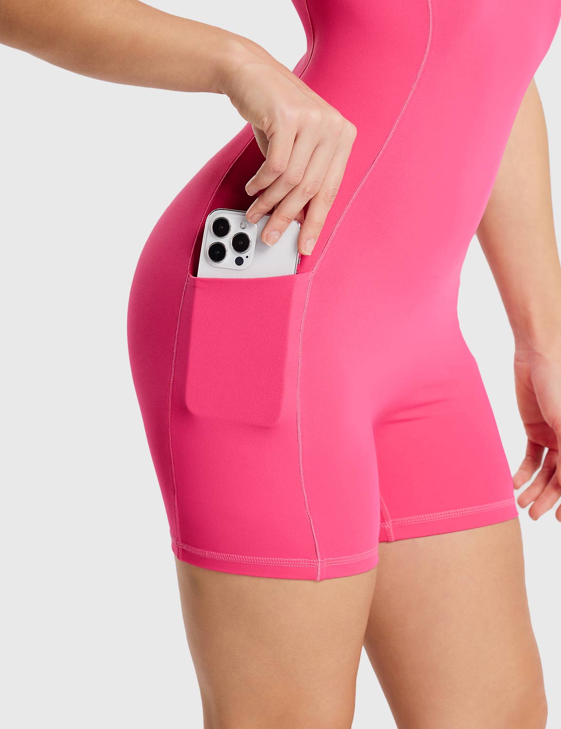 Baleaf Women's Stretchy Soft Square Neck Bodysuit Hot Pink with Pockets