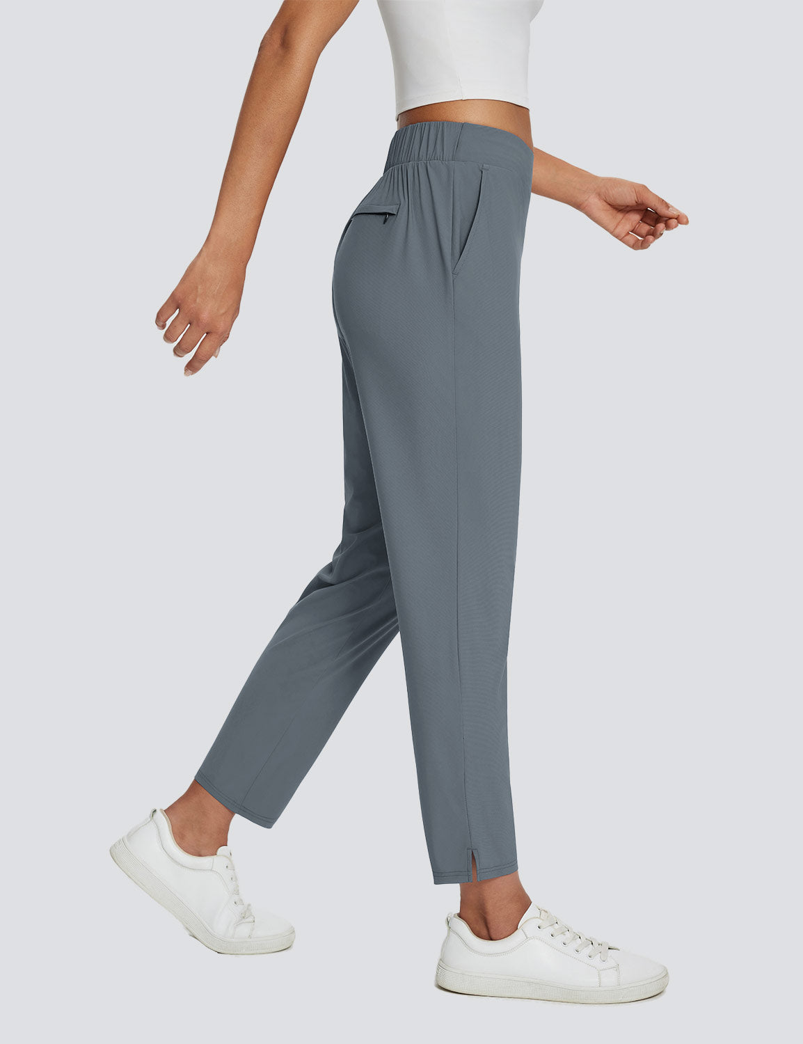 Baleaf Women's Stretchy Ankle-length High-rise Pants Ebony Side