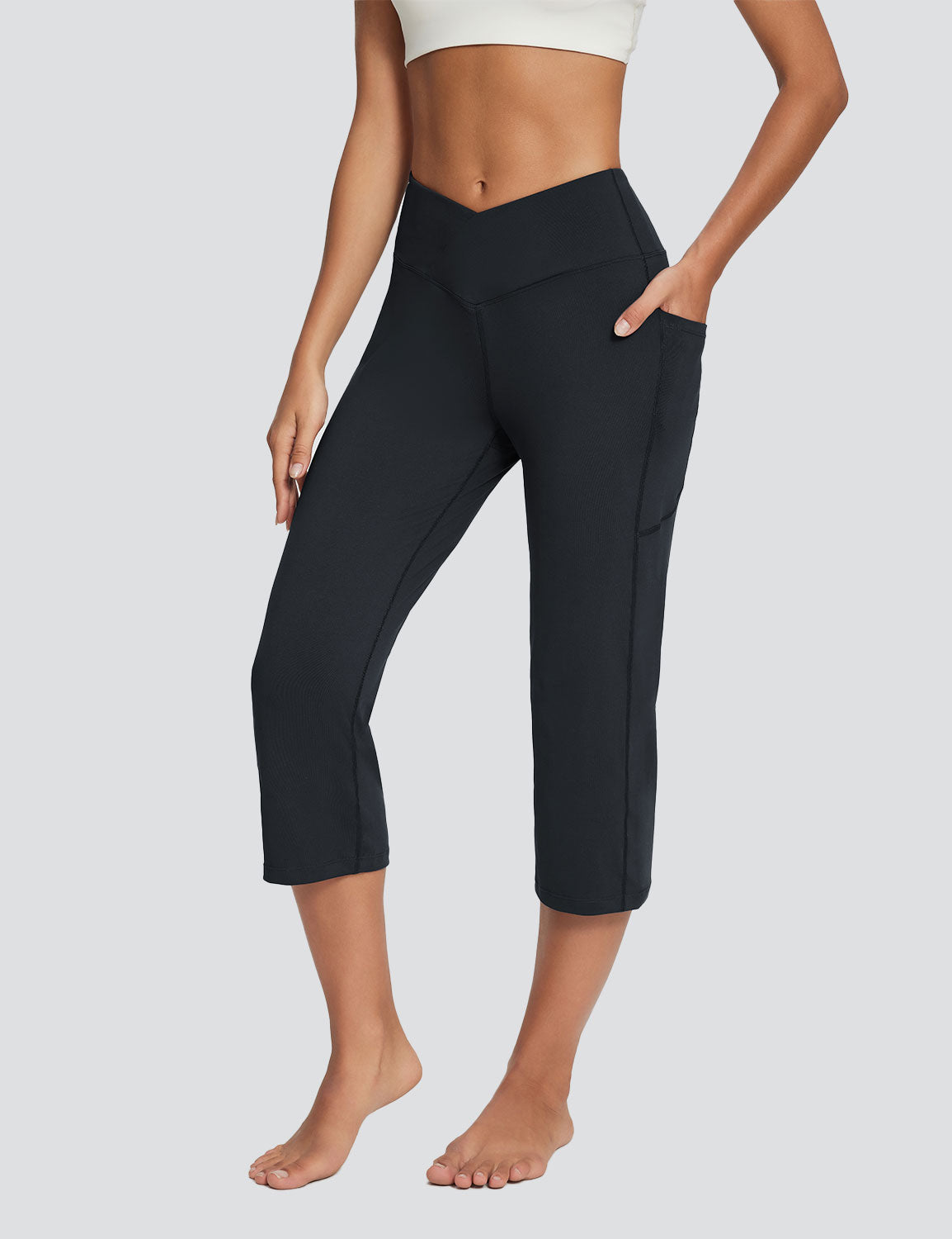 Baleaf Women's Skin-friendly Crossover High Rise Pants Anthracite Side