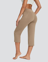 Baleaf Women's Skin-friendly Crossover High Rise Pants Cocoa Crème Back