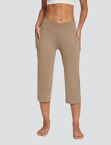 Baleaf Women's Skin-friendly Crossover High Rise Pants Cocoa Crème Front