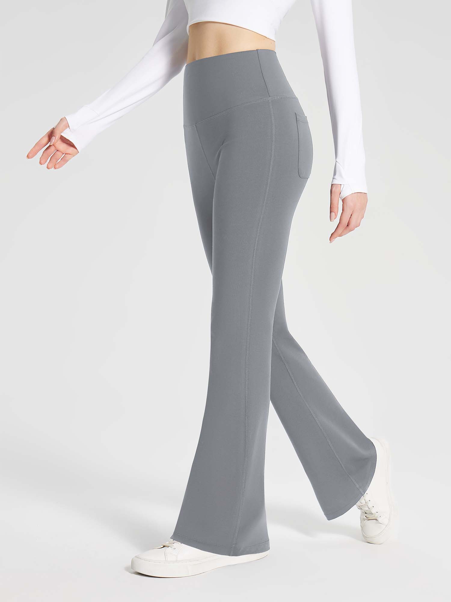high waisted yoga dress pants Women's Cotton Flare Yoga Pants | High Waist & Pockets