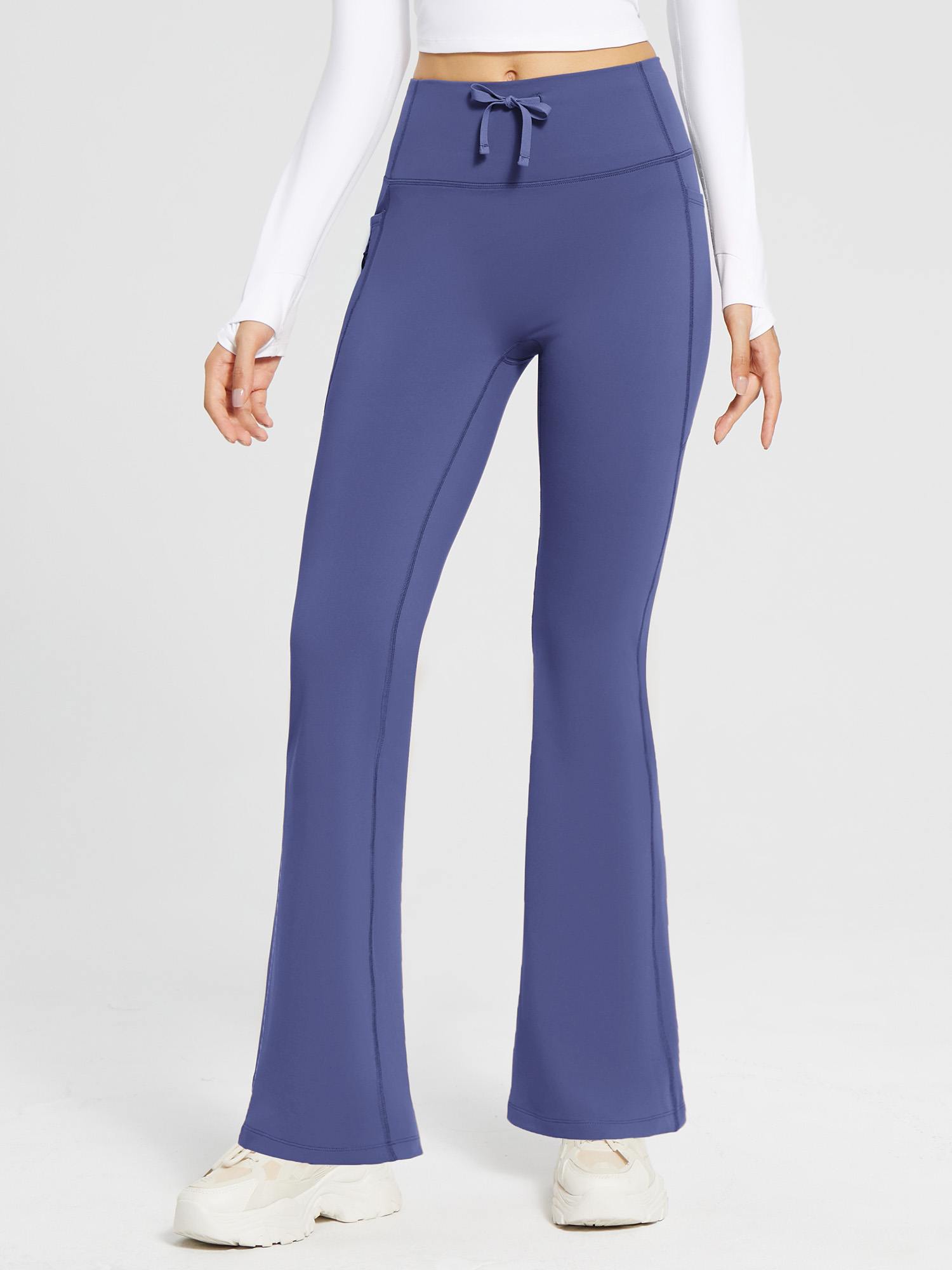High-Waist Fleece-Lined Flare Pants | Drawstring Bootcut - Baleaf