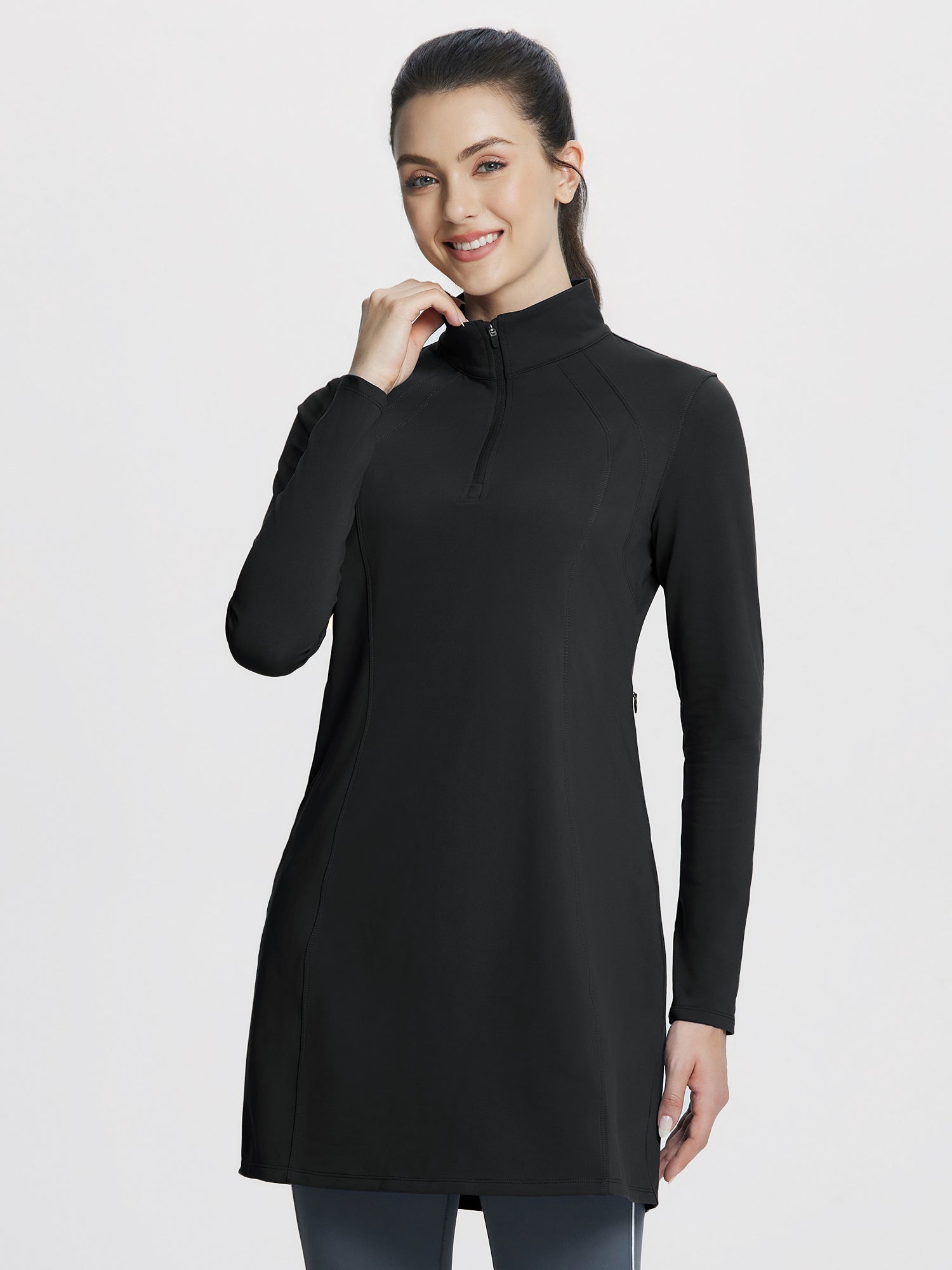 Baleaf Women's Quarter Zip Fleece Lined Knee Length Tunic Dress Anthracite / XS Baleaf Women's Quarter Zip Fleece Lined Knee Length Tunic Dress Anthracite / XS