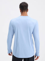 Men's light blue long sleeve cycling shirt with thumbholes, offering UPF 50+ sun protection. #color_Light Blue