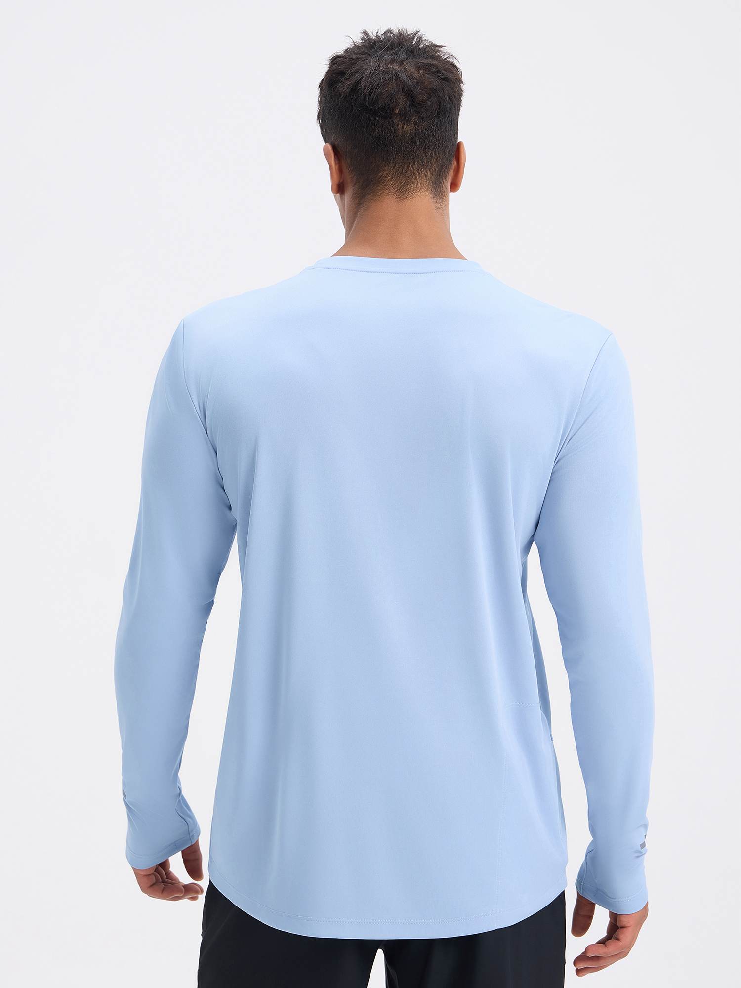 Men's light blue long sleeve cycling shirt with thumbholes, offering UPF 50+ sun protection. #color_Light Blue