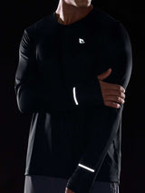 Men's black long sleeve cycling shirt with reflective details and UPF50+ sun protection #color_Black