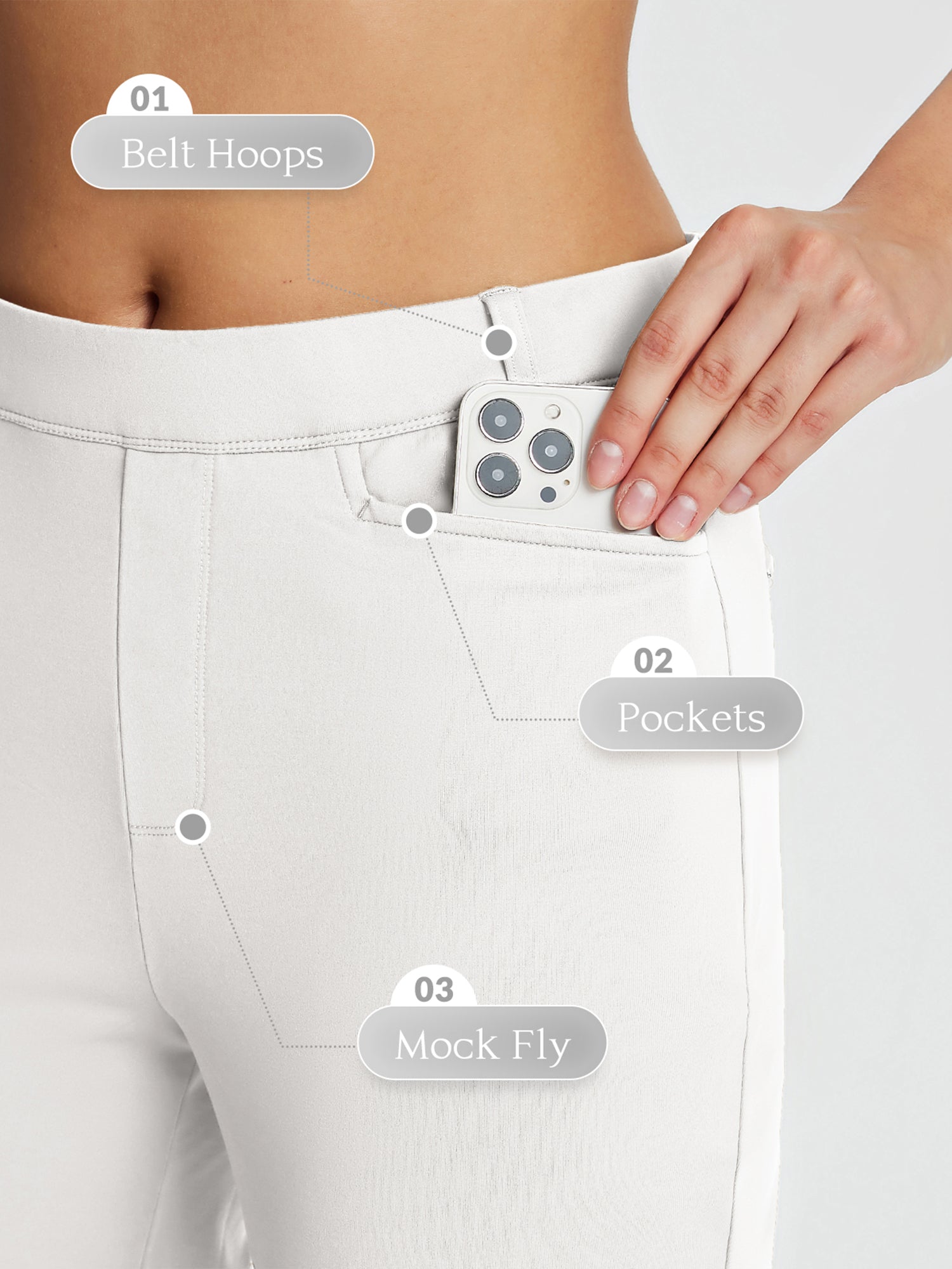 White golf fleece pants: belt loops, phone pocket, mock fly. #Color_Star White