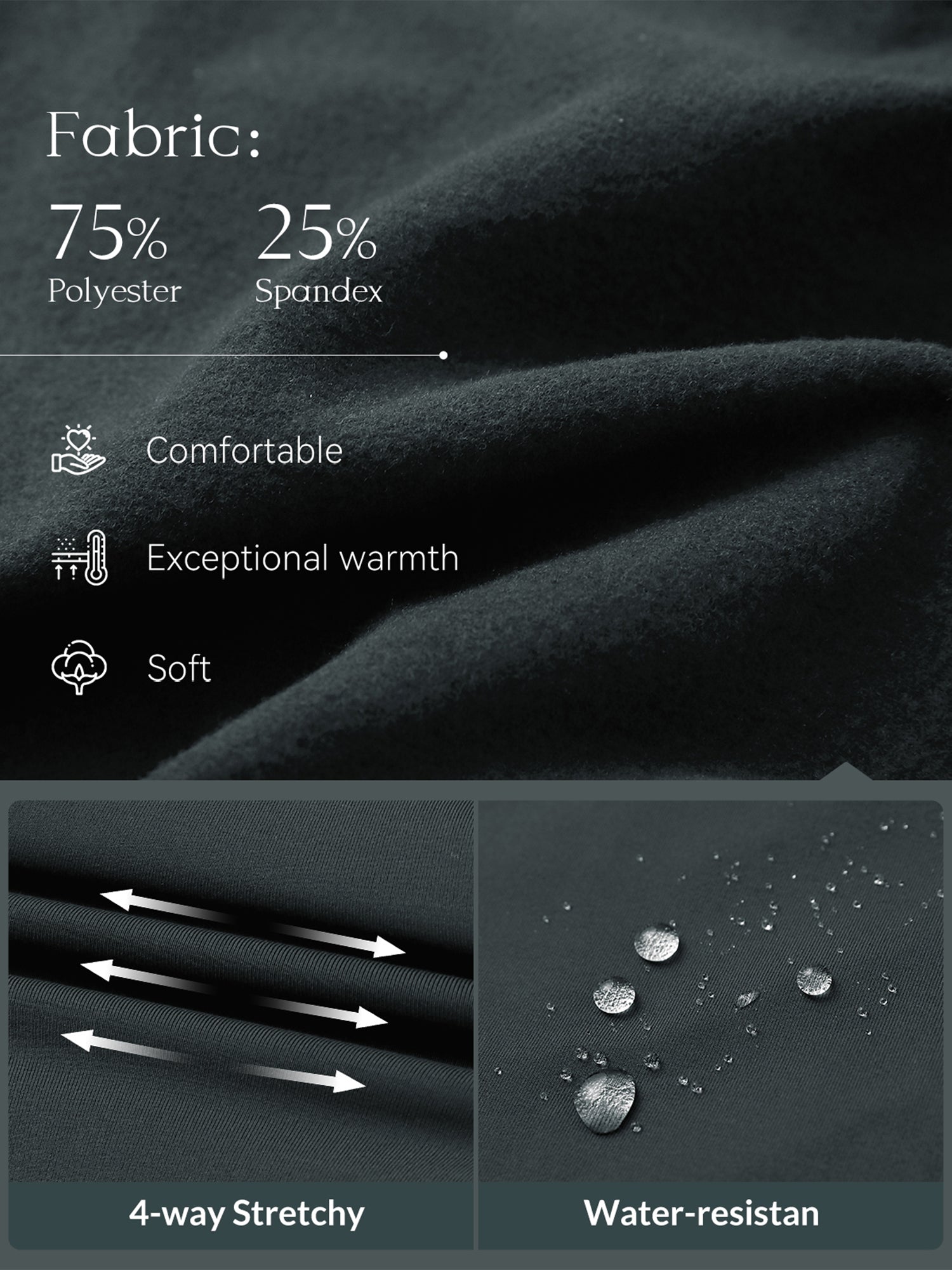 27" Golf Fleece Pants fabric: 75% Polyester, 25% Spandex. Comfortable, warm, soft, 4-way stretchy, water-resistant. #Color_Dark Gray