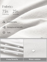 27" Golf Fleece Pants: 75% Polyester, 25% Spandex. Comfortable, warm, soft, 4-way stretchy, water-resistant fabric. #Color_Star White