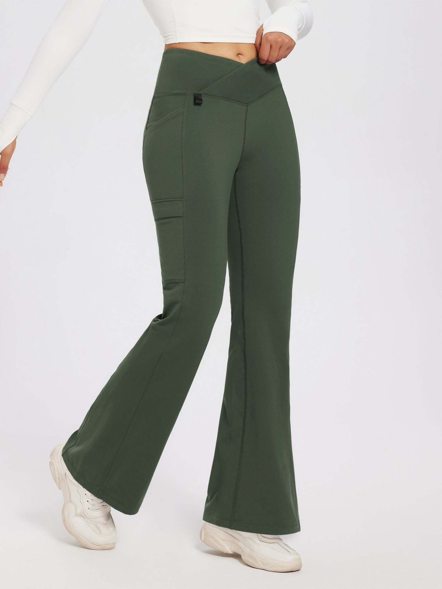 Women's Fleece Flare Pants | Cross-Waistband 27in - Baleaf