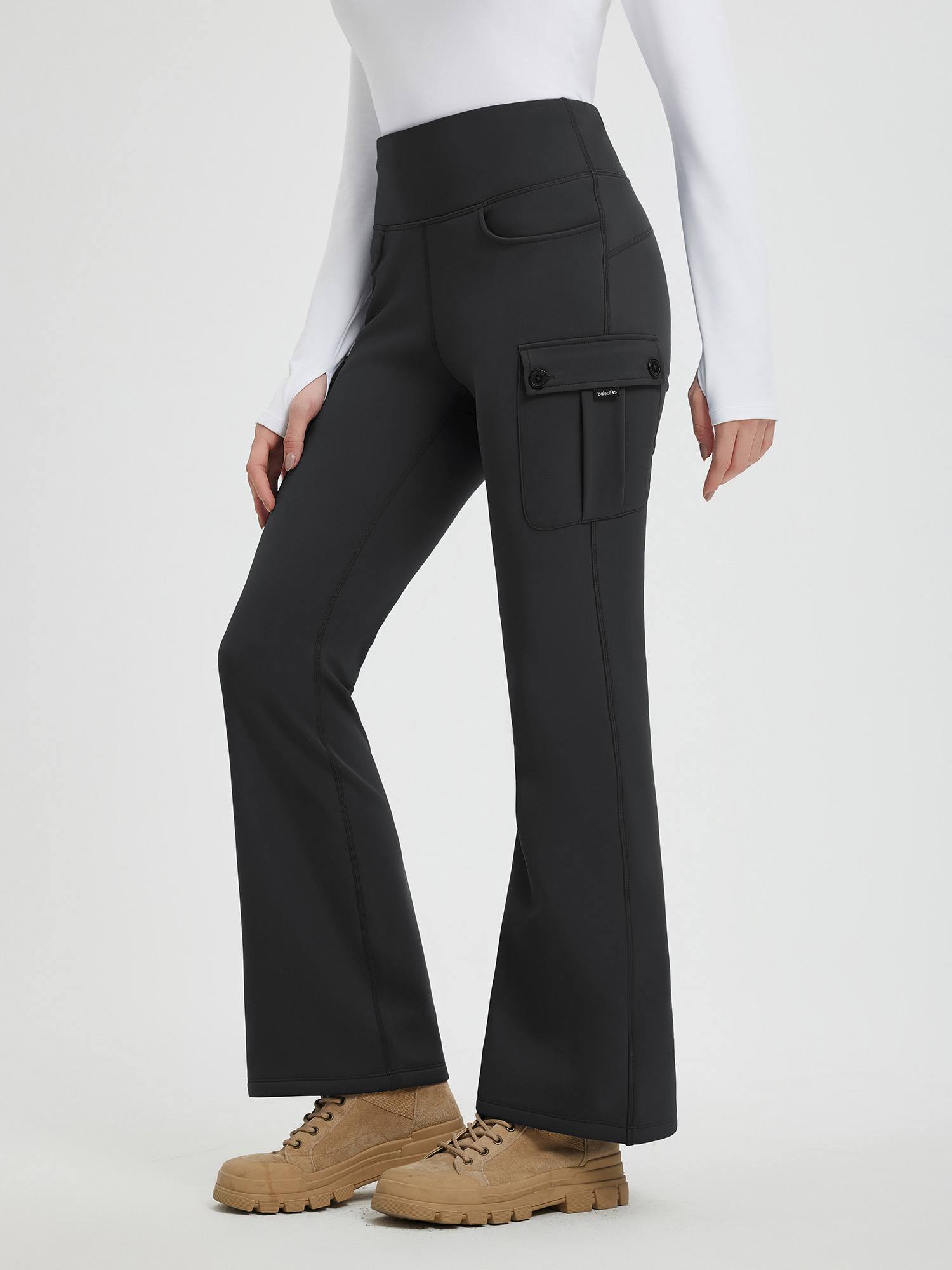 Flared Pants For Work Women's Fleece Flared Work Pants Water-Resistant  Baleaf Wine Red XL