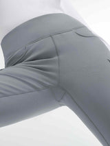 Women's grey fleece-lined workwear flared pants with pockets and elastic waistband. #color_Dark Gray