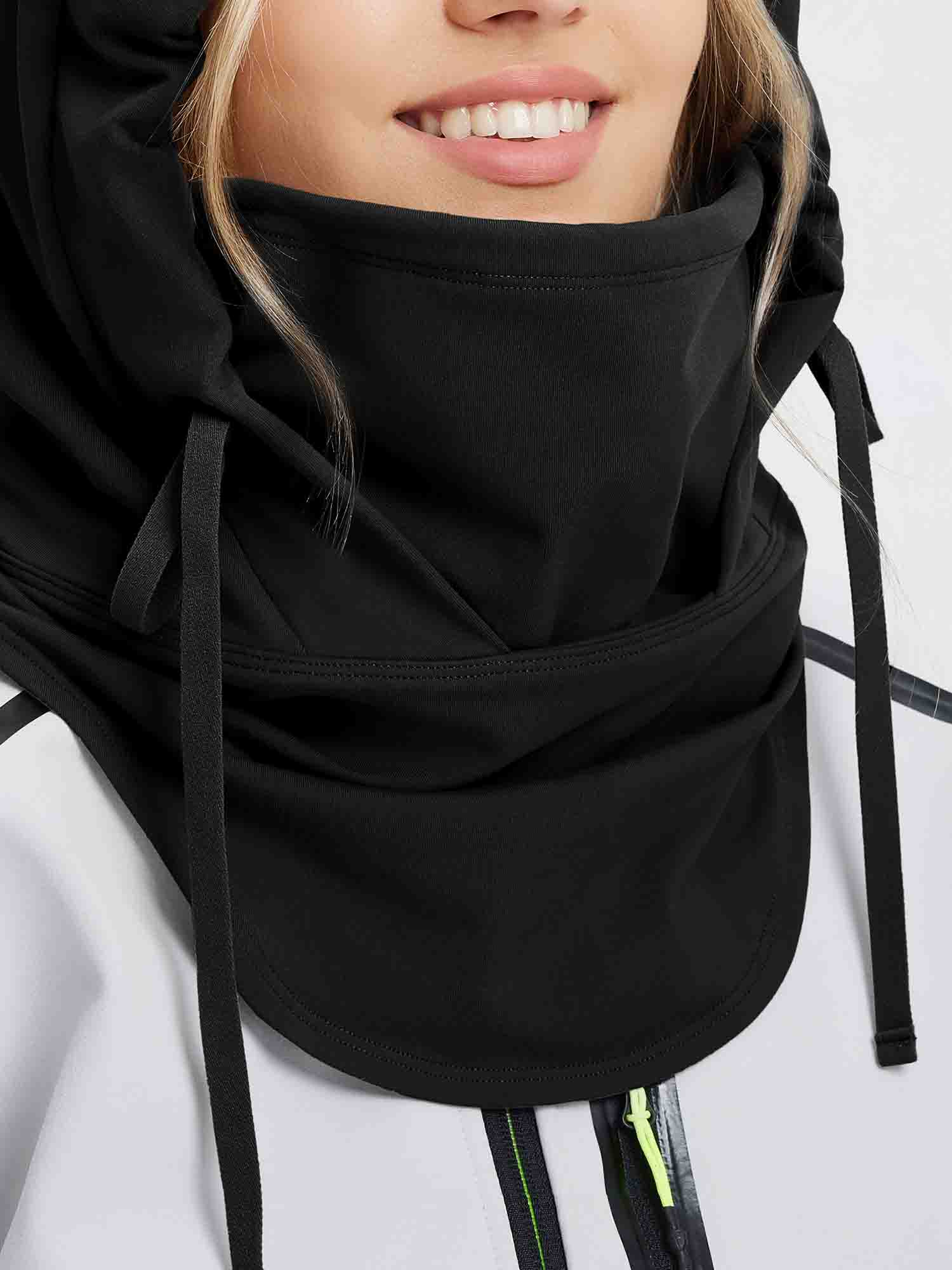 Black fleece-lined ski hat with adjustable drawstrings, designed for warmth and outdoor activities. #color_Black