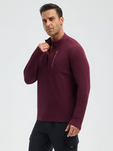 Men's maroon fleece long-sleeve running t-shirt with half-zip and chest pocket #color_Wine Red
