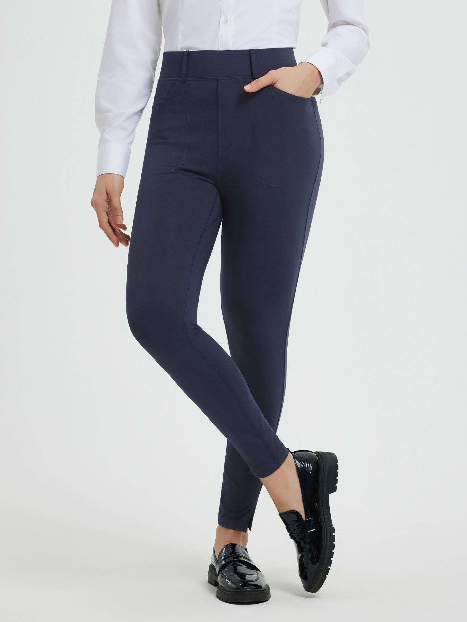 High Waisted Dark Blue Slacks Womens Women's Navy Blue Dressy Work Office  Stretchy Slim High Waisted