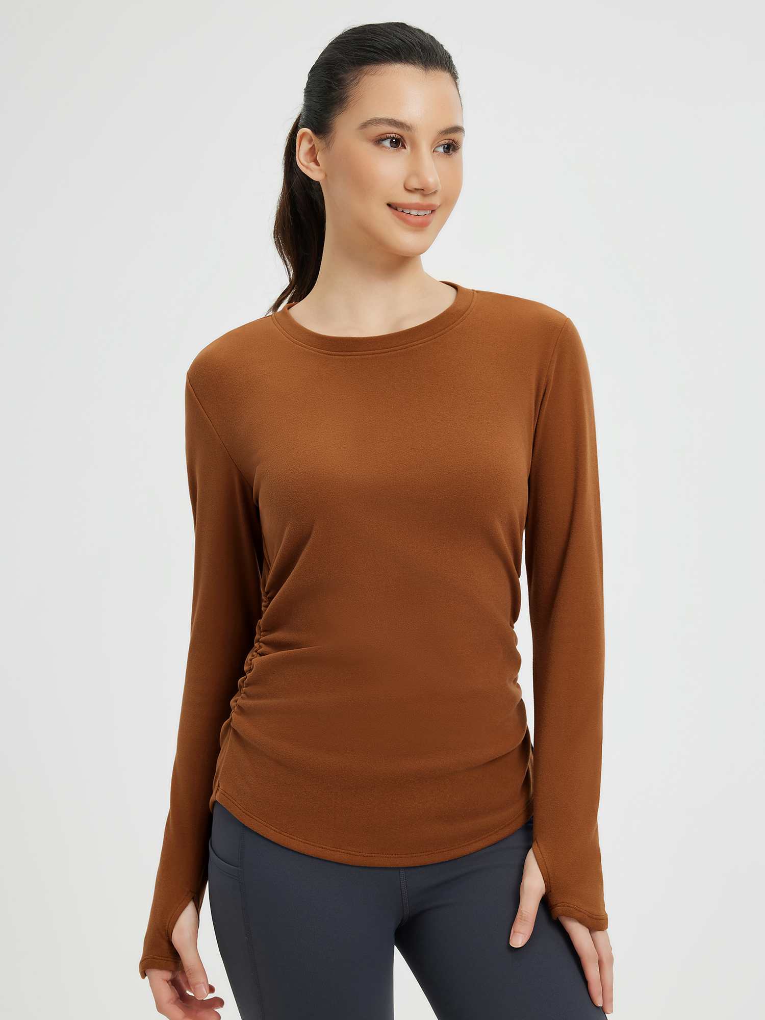 WERTHY COMBINATION YOGA TOP ブラック×ベージュ S Side-Ruched Long