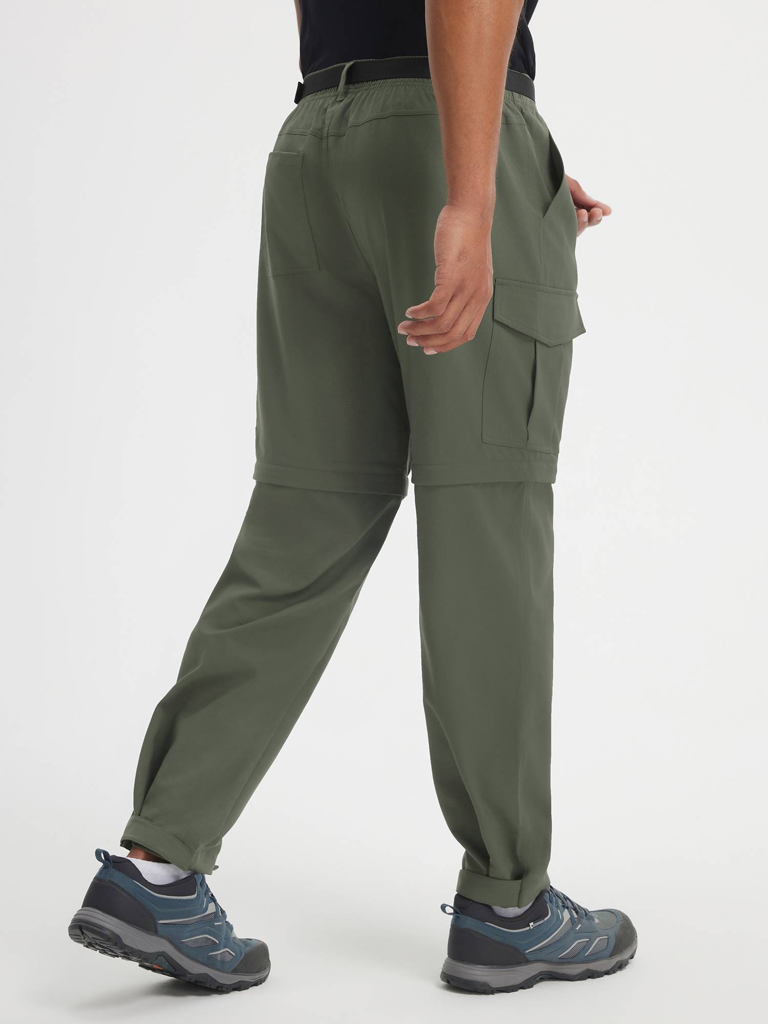 Baleaf green 3-in-1 convertible ripstop hiking pants with cargo pockets #color_Army Green
