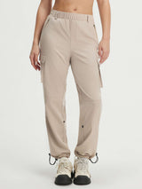 Baleaf 3-in-1 ripstop hiking pants in beige with cargo pockets and adjustable ankle drawcords. #color_Khaki