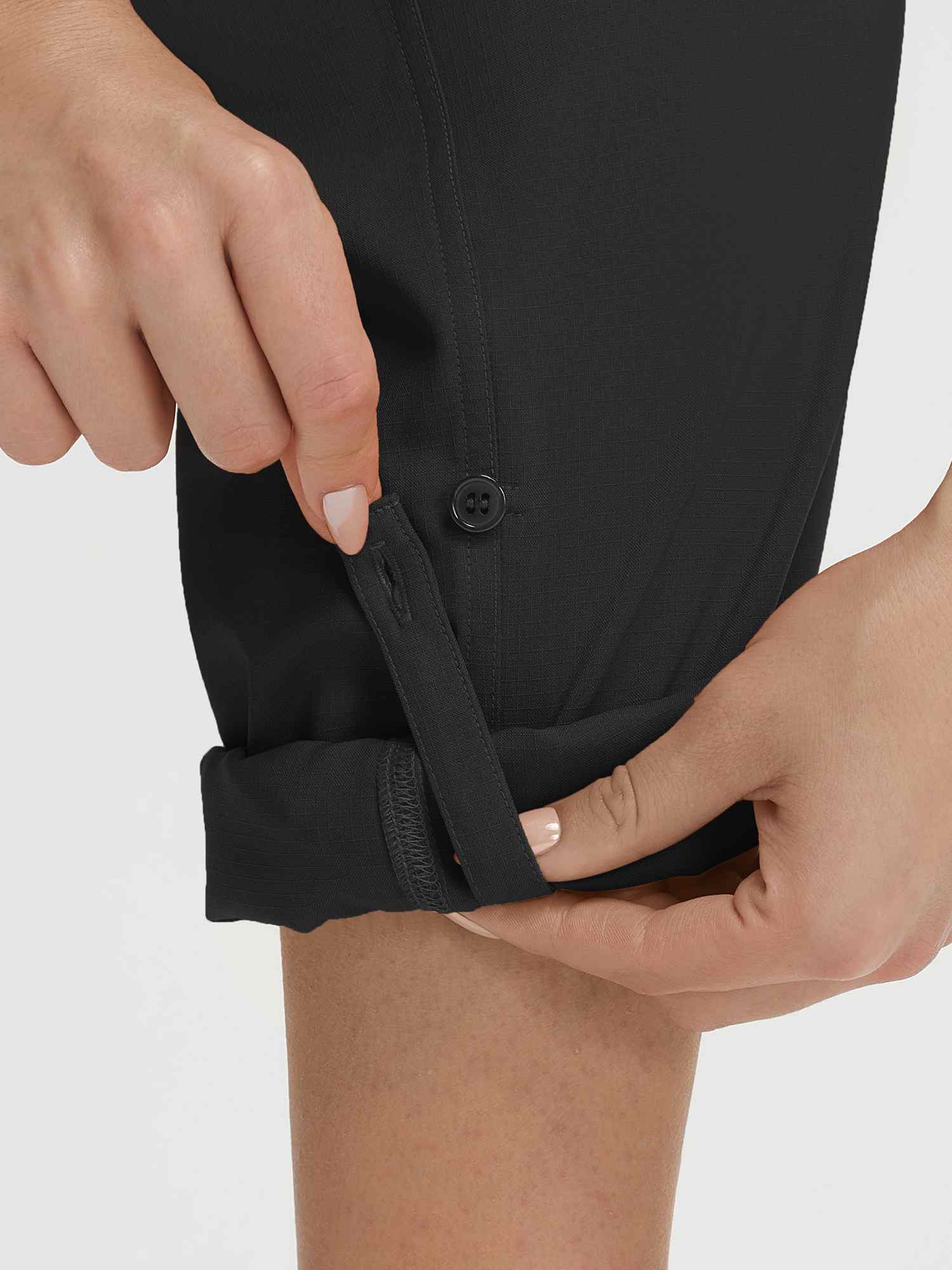 Baleaf 3-in-1 ripstop hiking pants adjustable roll-up cuff detail #color_Black