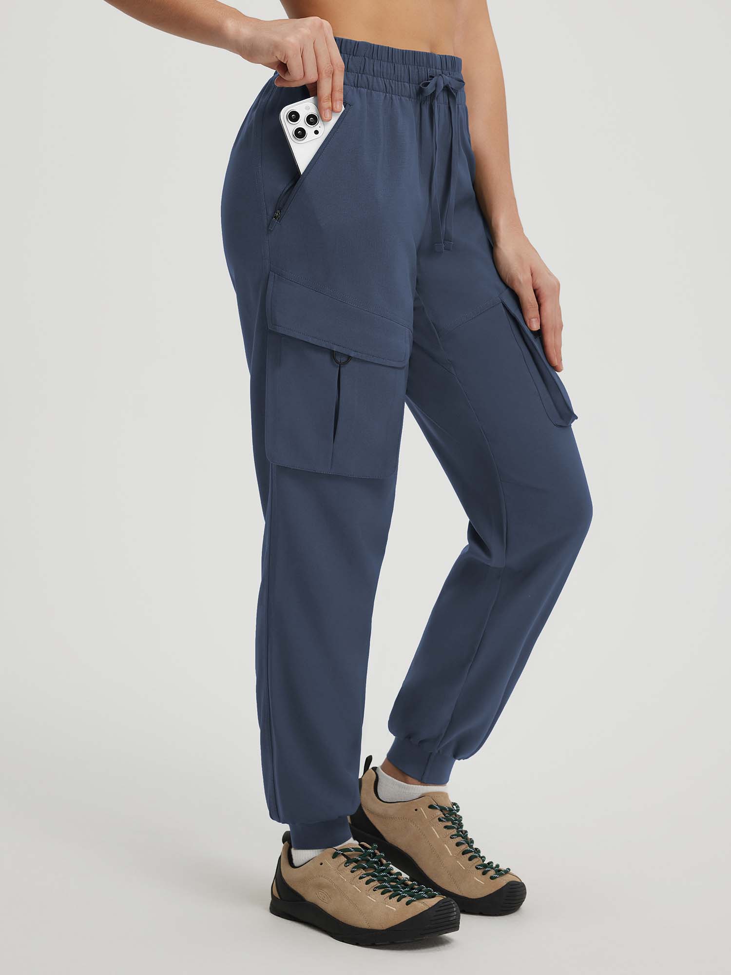 Baleaf 28-inch navy ripstop hiking pants with 6 pockets, phone storage. #color_Navy