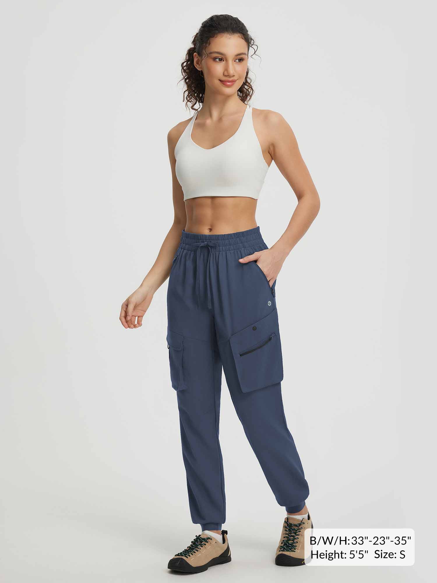 Baleaf 6 Pockets Ripstop Hiking Pants 28" women's blue jogger fit #color_Navy