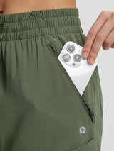Baleaf 6-pocket ripstop hiking pants: phone into zippered side pocket. #color_Army Green