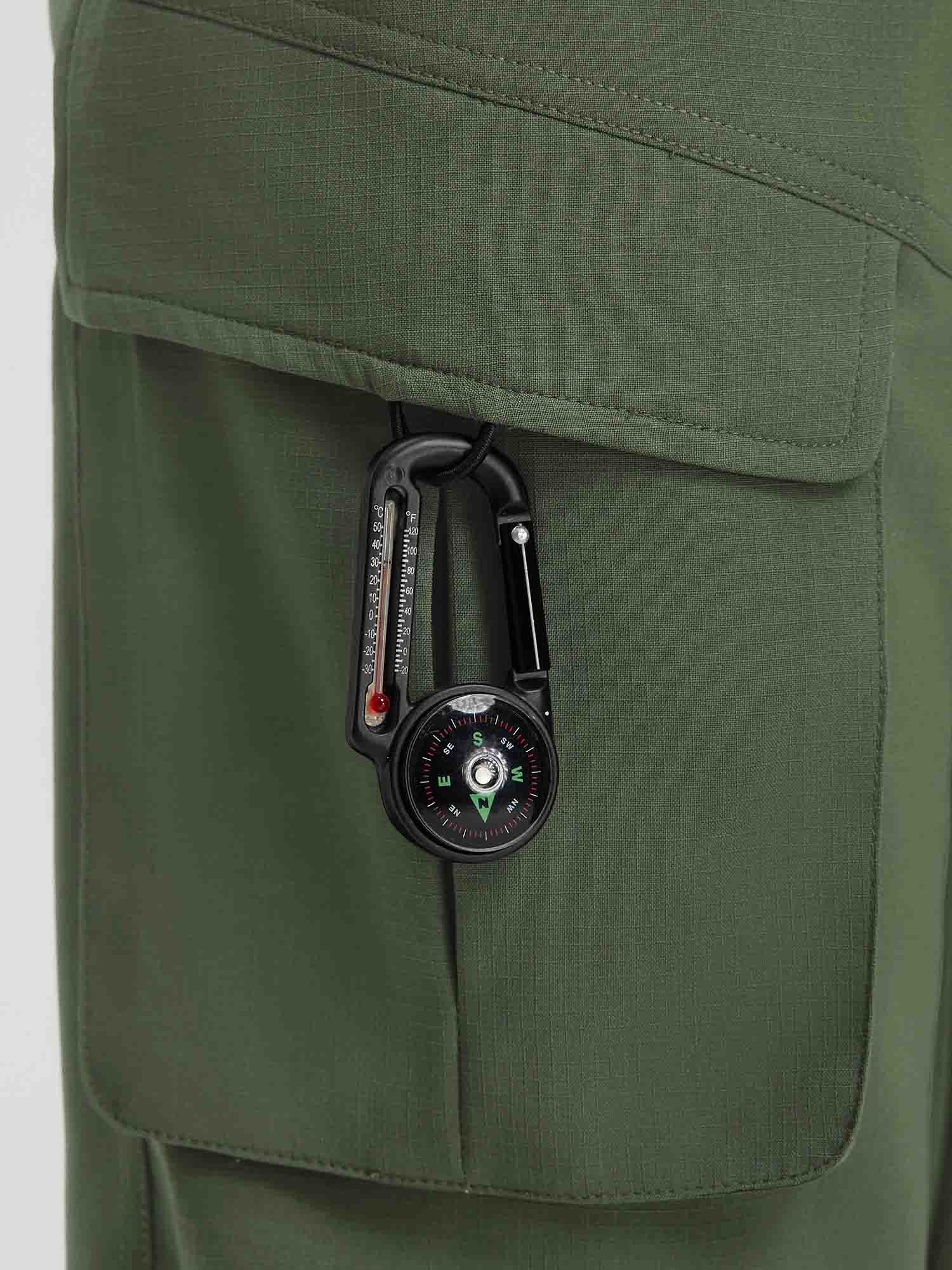 Baleaf green ripstop hiking pants cargo pocket with compass & thermometer #color_Army Green