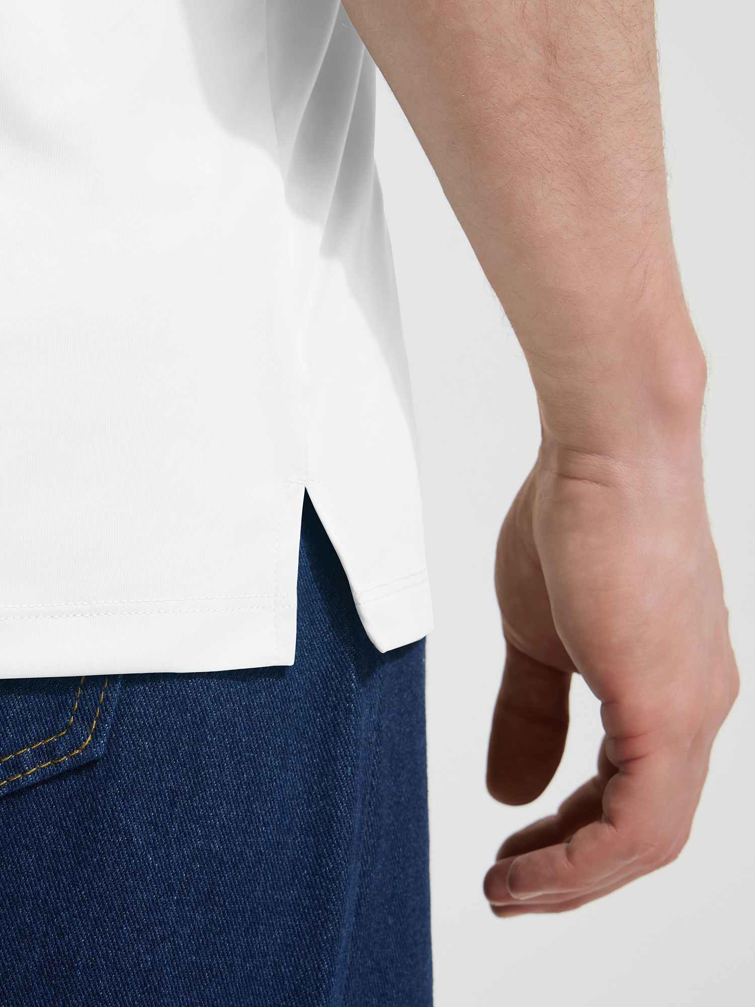 Baleaf white UPF 50+ quick-dry V-neck shirt with side hem slit for mobility #color_White