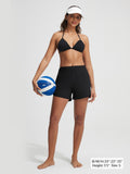 Baleaf women's black 7'' high-rise board shorts with zipper pockets and UPF 50+ protection.
