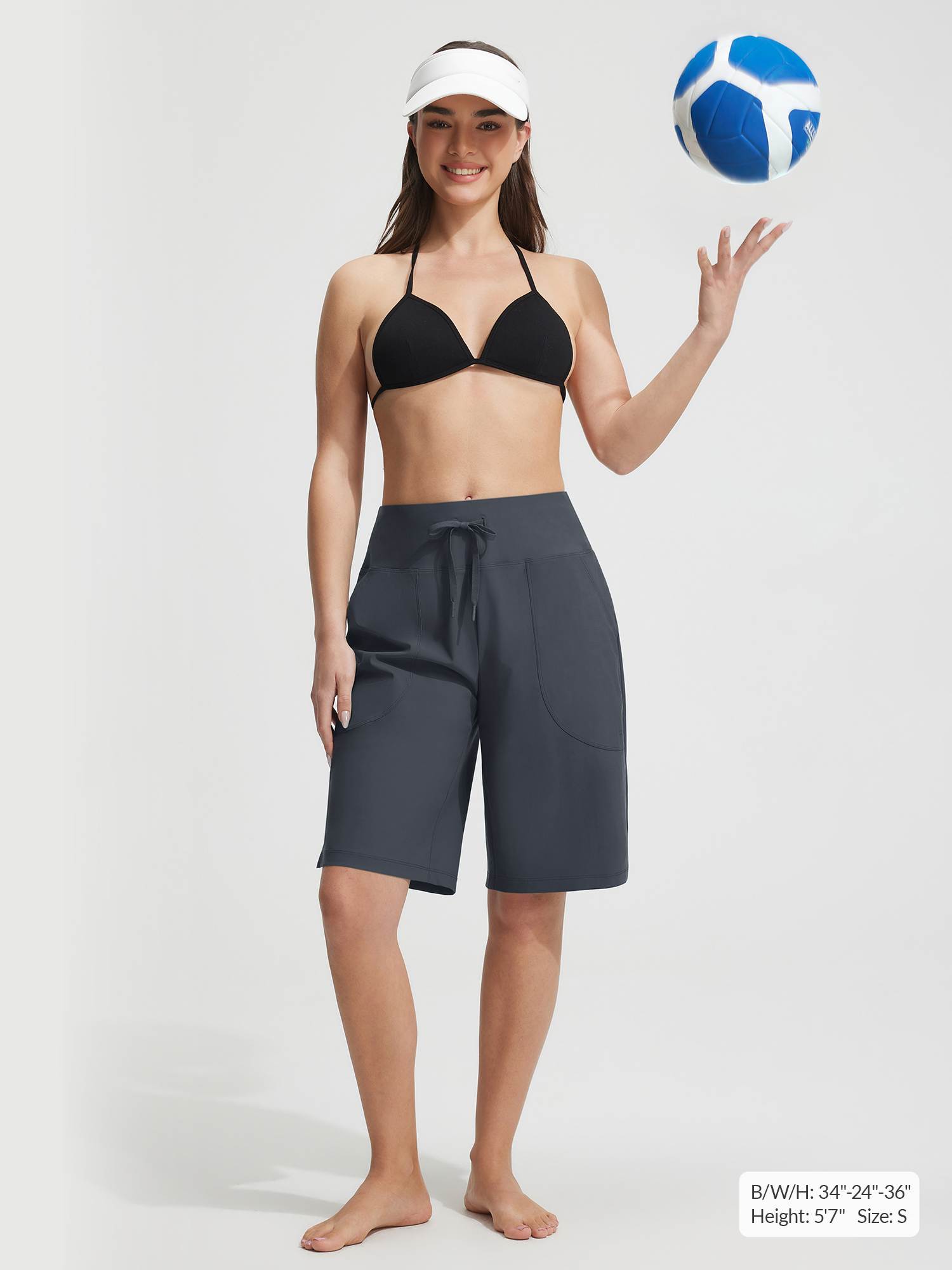 Baleaf 11" UPF 50+ high-rise board shorts, dark grey, model size S (34-24-36 bust-waist-hip) #color_Deep Gray