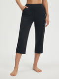 Baleaf black 21" high-rise stretchy straight-leg capri pants with pockets. #color_Black