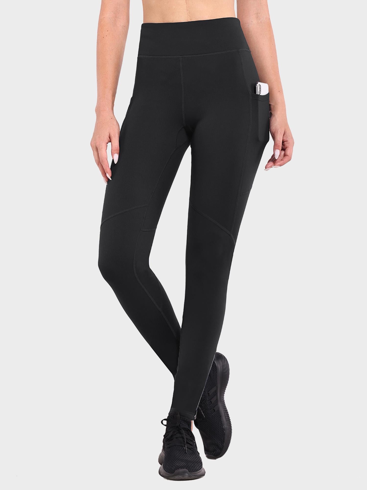 Black women's fleece-lined cycling leggings with side pockets, ankle zippers, and reflective accents. #color_Black
