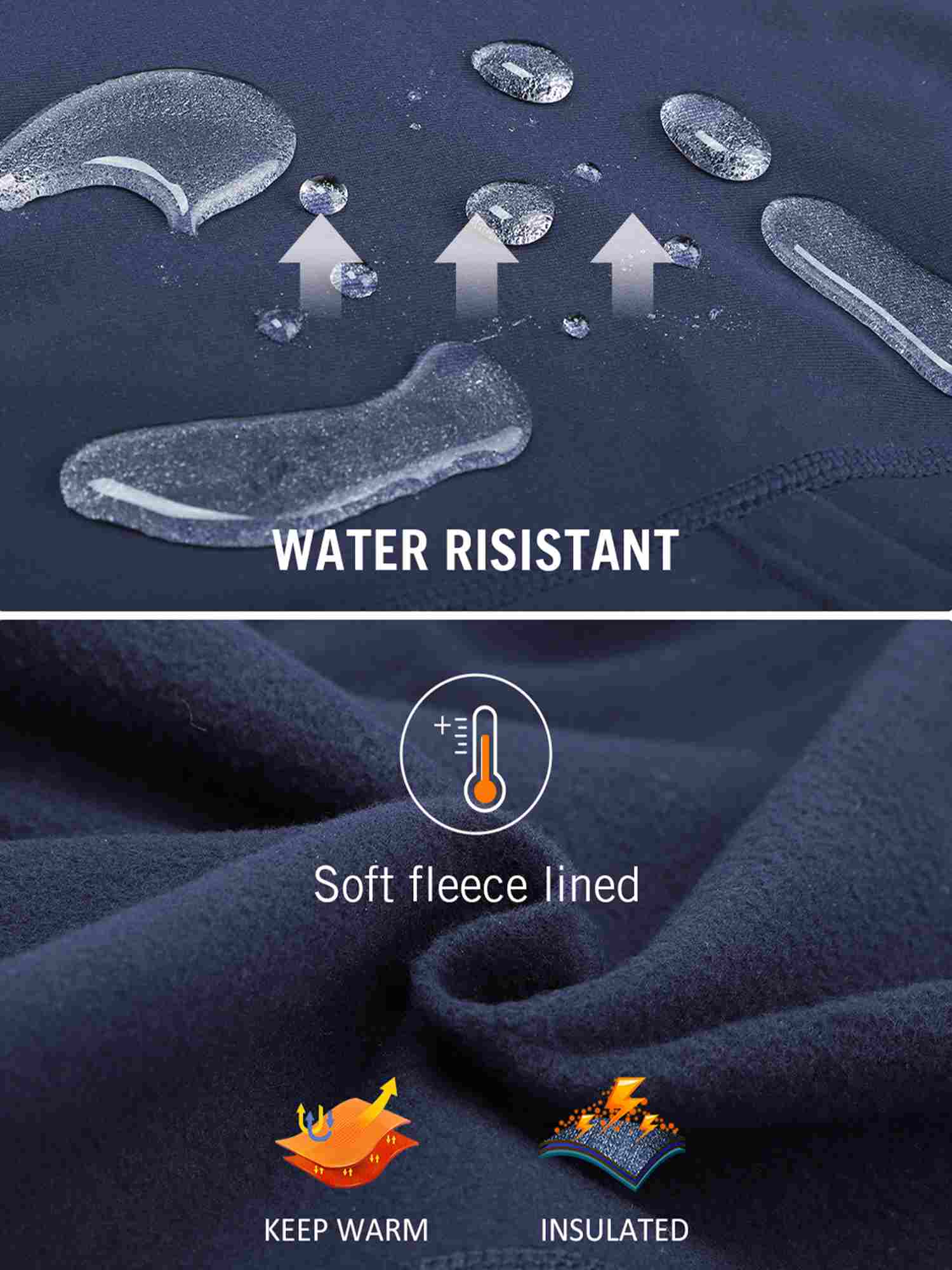 Navy blue fleece-lined cycling leggings: Water resistant, soft fleece, insulated. Perfect for cold weather.