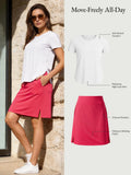Move-Freely All-Day: coral UPF50+ skort with pockets & white tee for active wear.