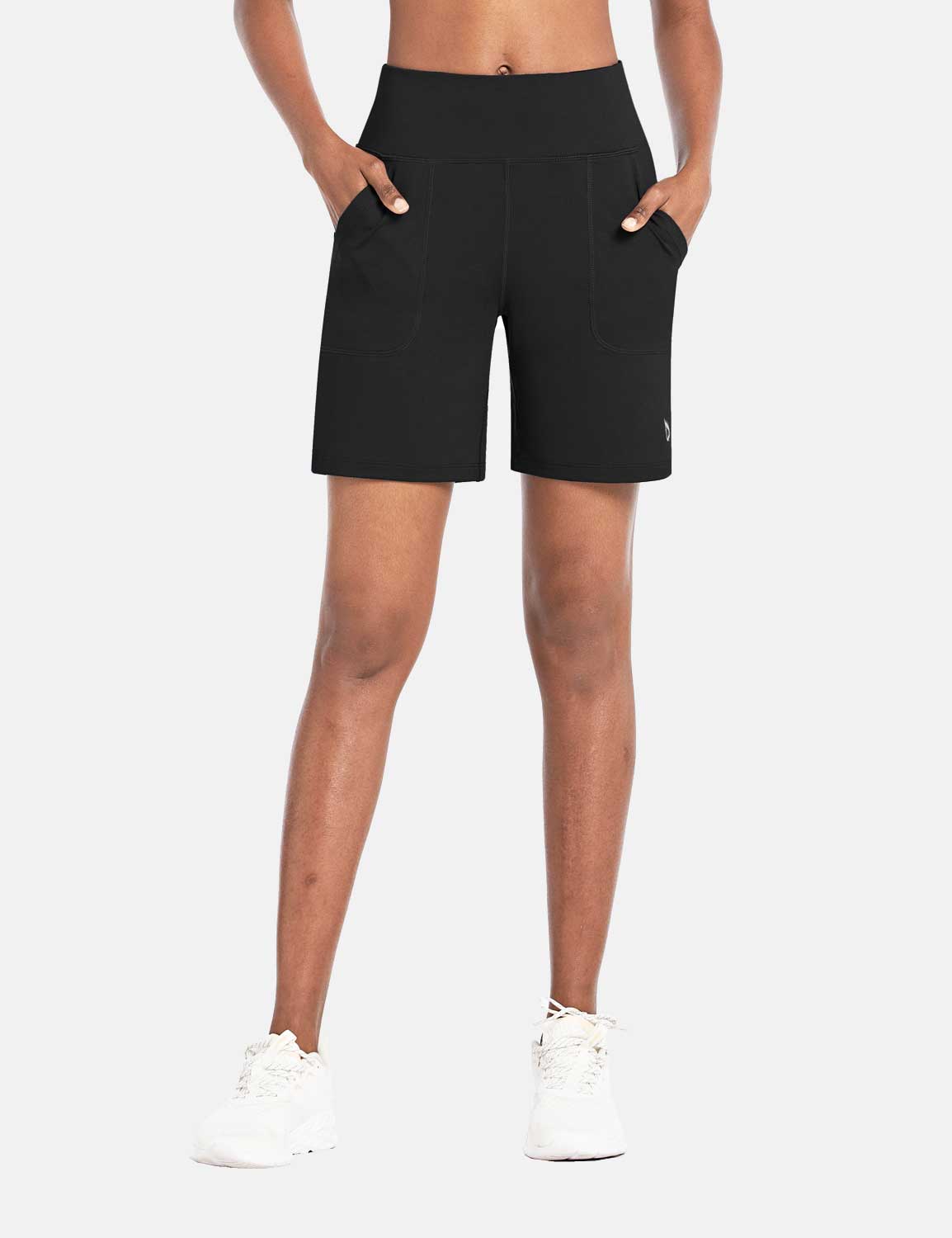 Baleaf Women's High Rise Athletic Relaxed Fit Pocketed Shorts Black Main