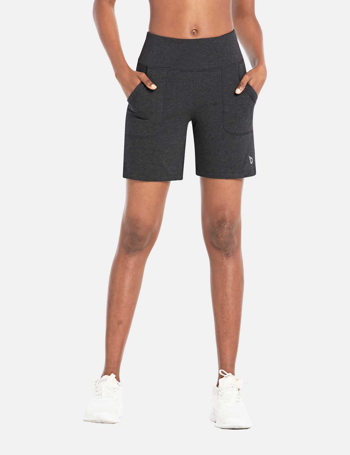 Baleaf Women's High Rise Athletic Relaxed Fit Pocketed Shorts Dark Gray Main