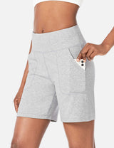 Baleaf Women's High Rise Athletic Relaxed Fit Pocketed Shorts Light Gray Side
